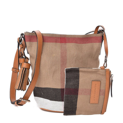 Burberry Canvas Mega Check Mini Ashby Tassel Crossbody Saddle Brown 1 of 11