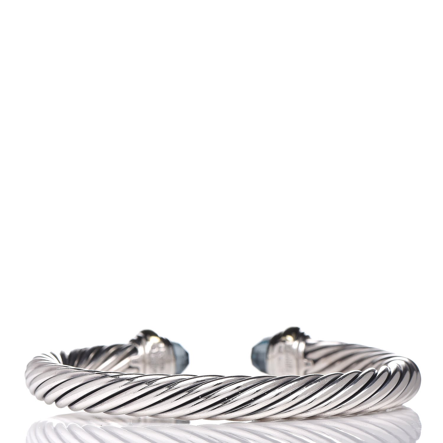 David Yurman Sterling Silver 14K Yellow Gold Blue Topaz 7mm Cable Classics Bracelet 3 of 6