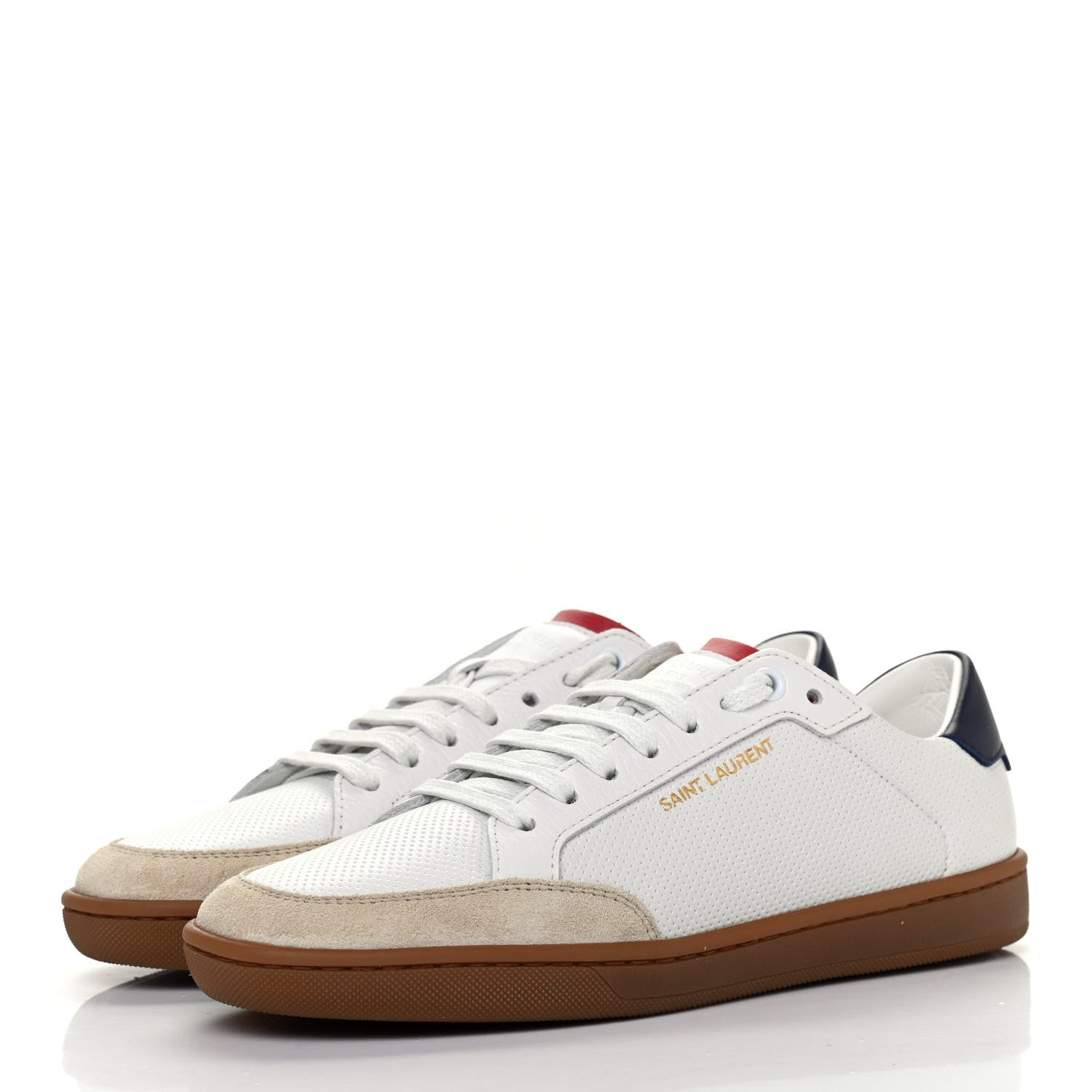 Saint Laurent Calfskin Perforated Suede SL10 Court Classic Low Top Sneakers 36 White 3 of 9