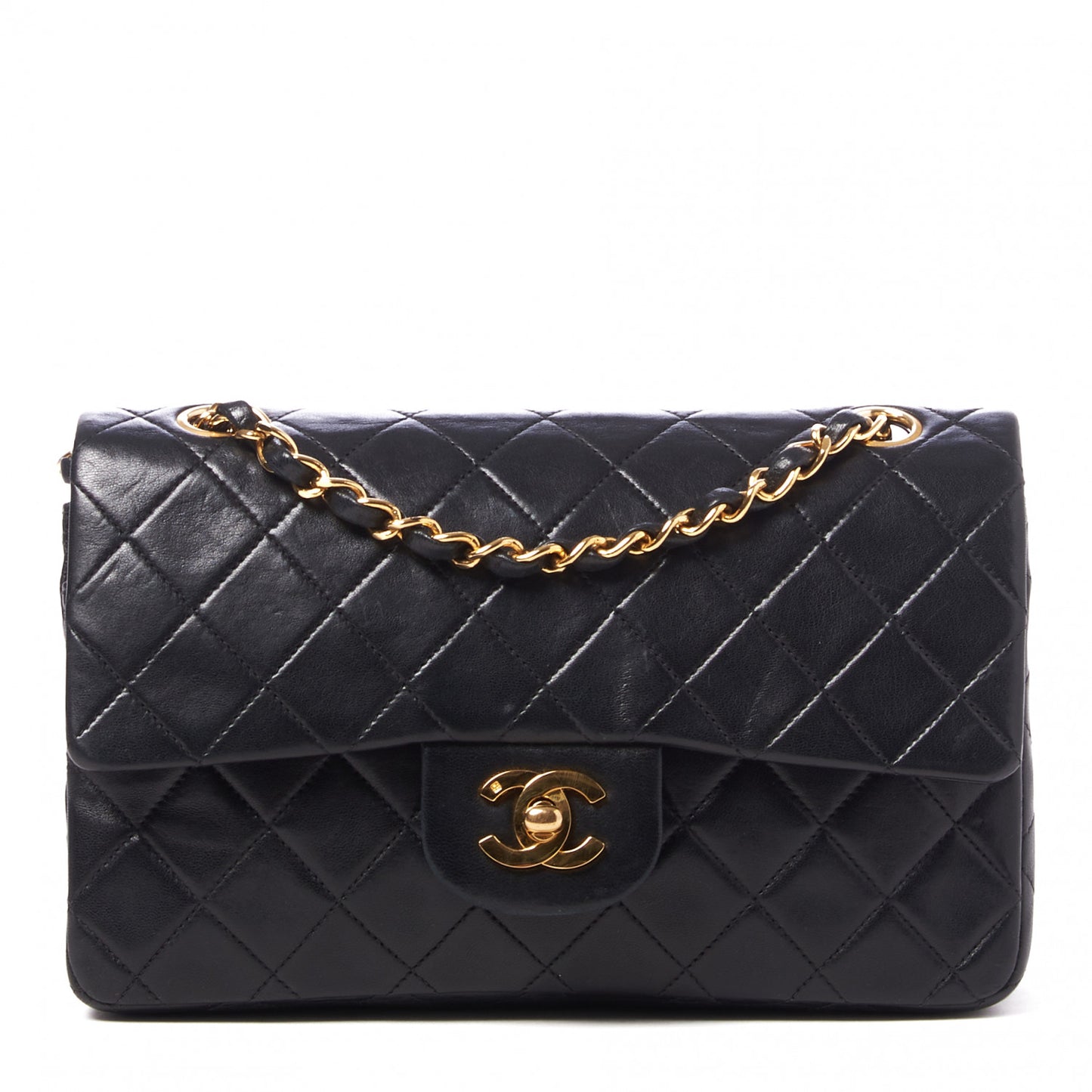 Lambskin Quilted Small Double Flap Black