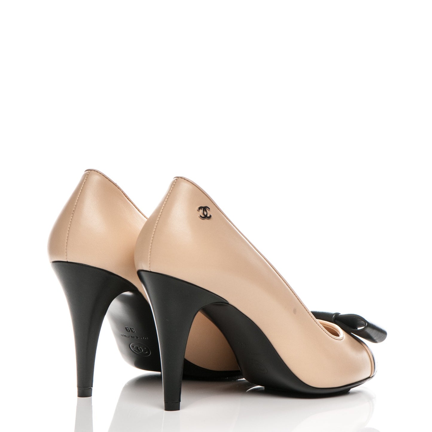 Lambskin Cap Toe Bow Pumps 39 Beige Black