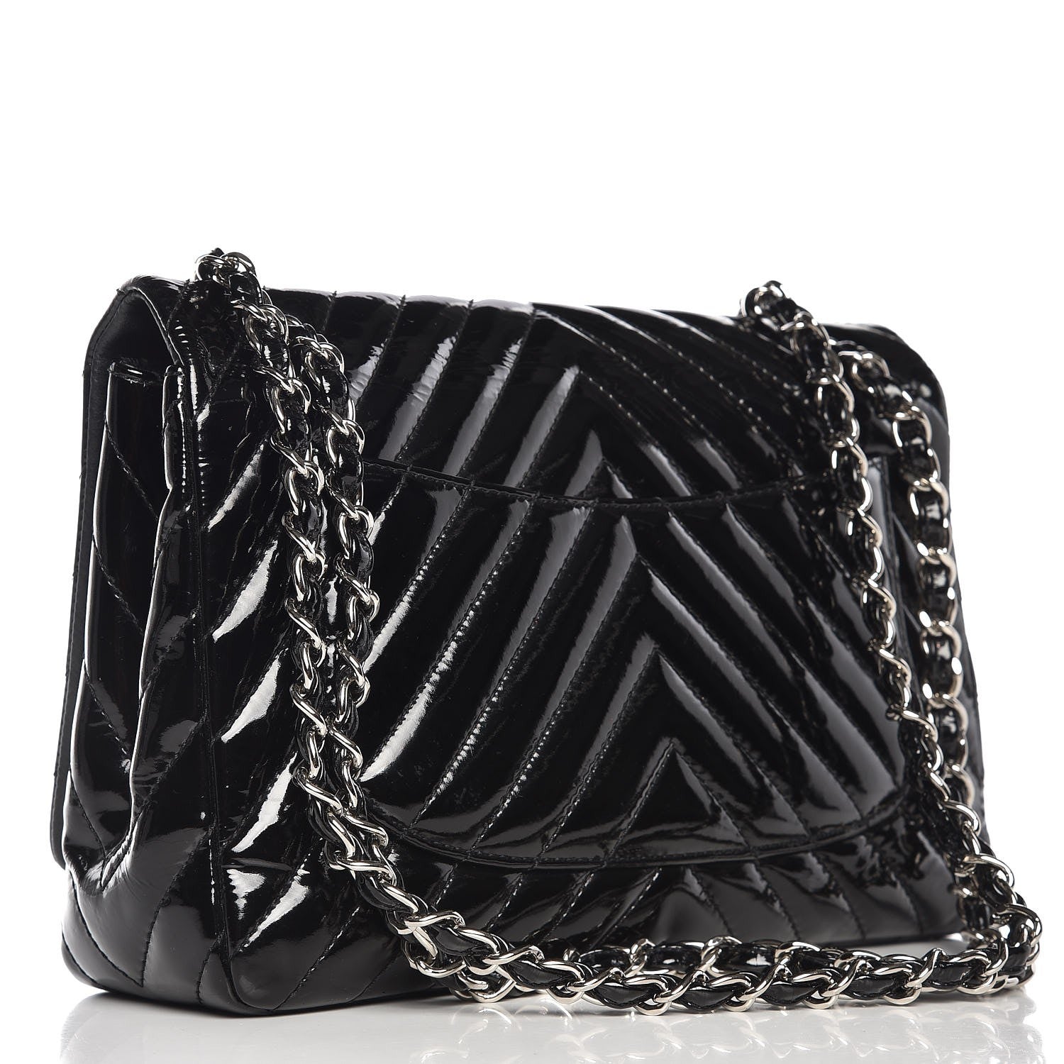 Chanel Patent Chevron Quilted Jumbo Single Flap Black 4 of 12