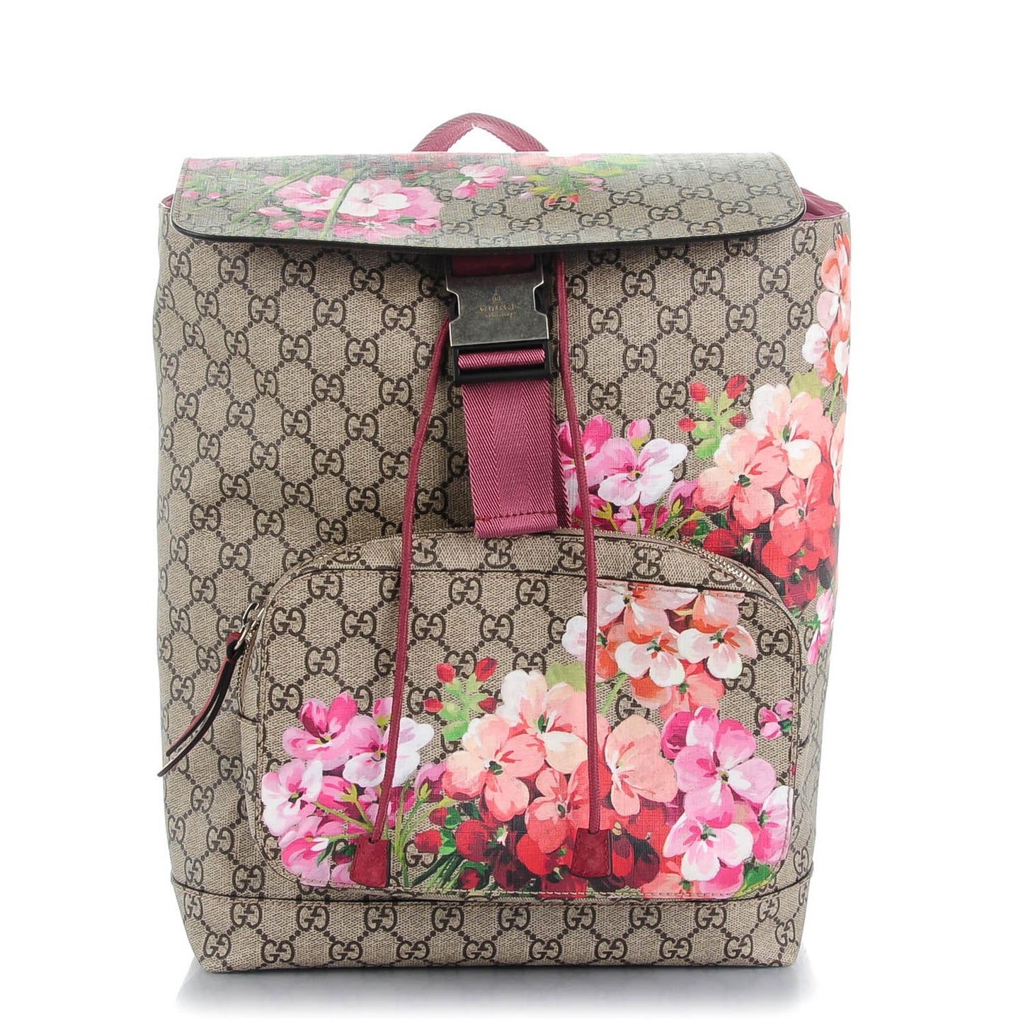 GG Supreme Monogram Blooms Medium Single Buckle Backpack Beige Multicolor Dry Rose