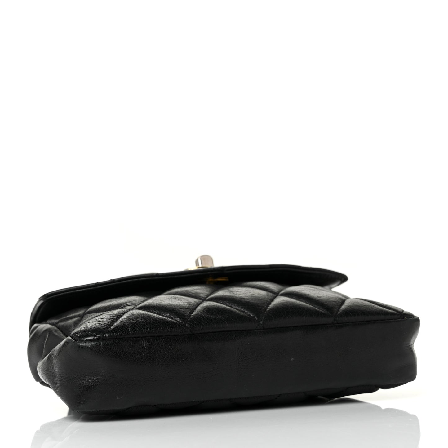 Lambskin Quilted Flap Waist Belt Bag Black