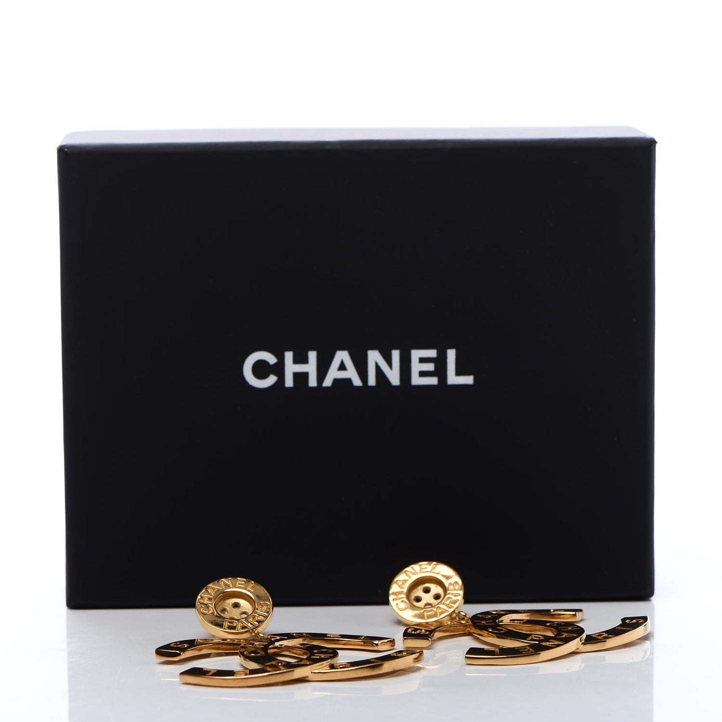 Metal Large Paris Button Earrings Gold