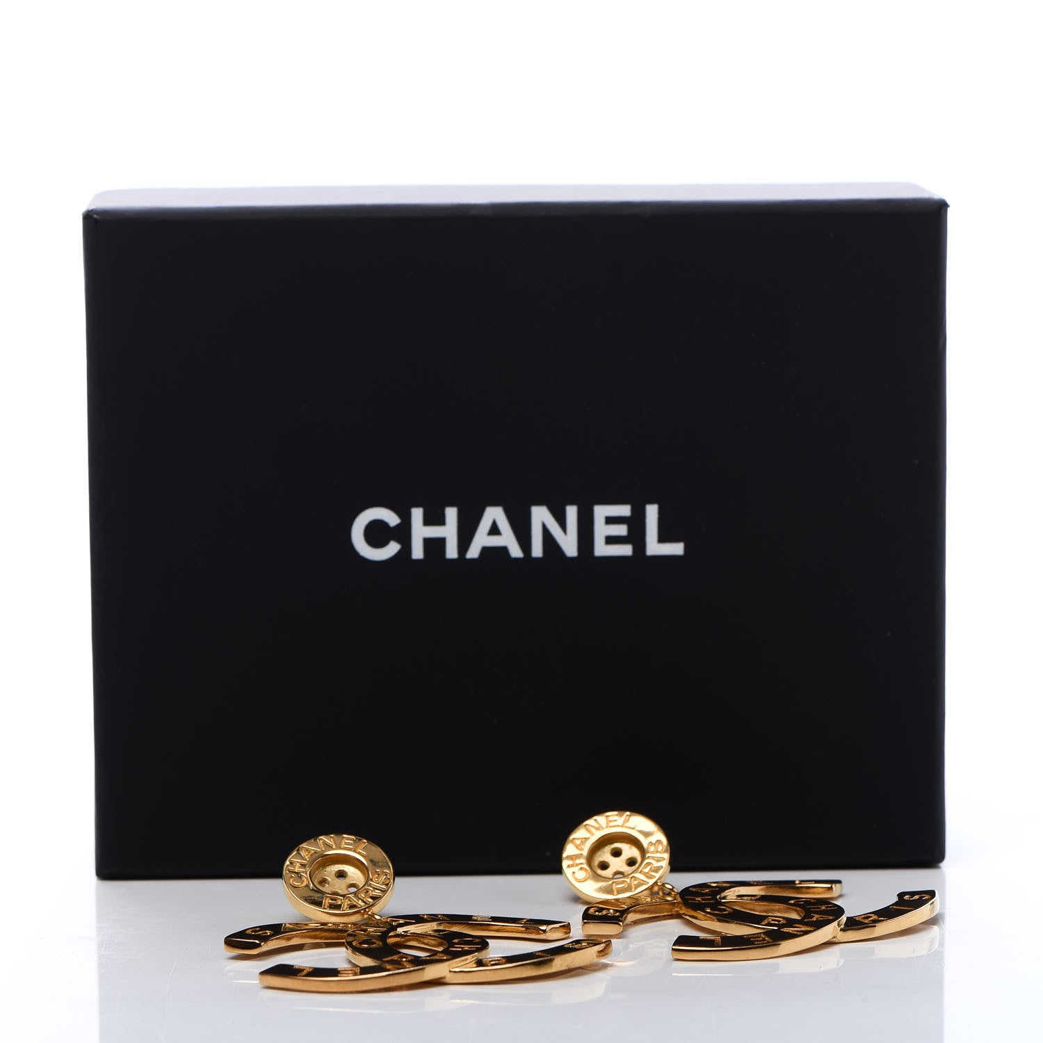 Chanel Metal Large Paris Button Earrings Gold 5 of 5