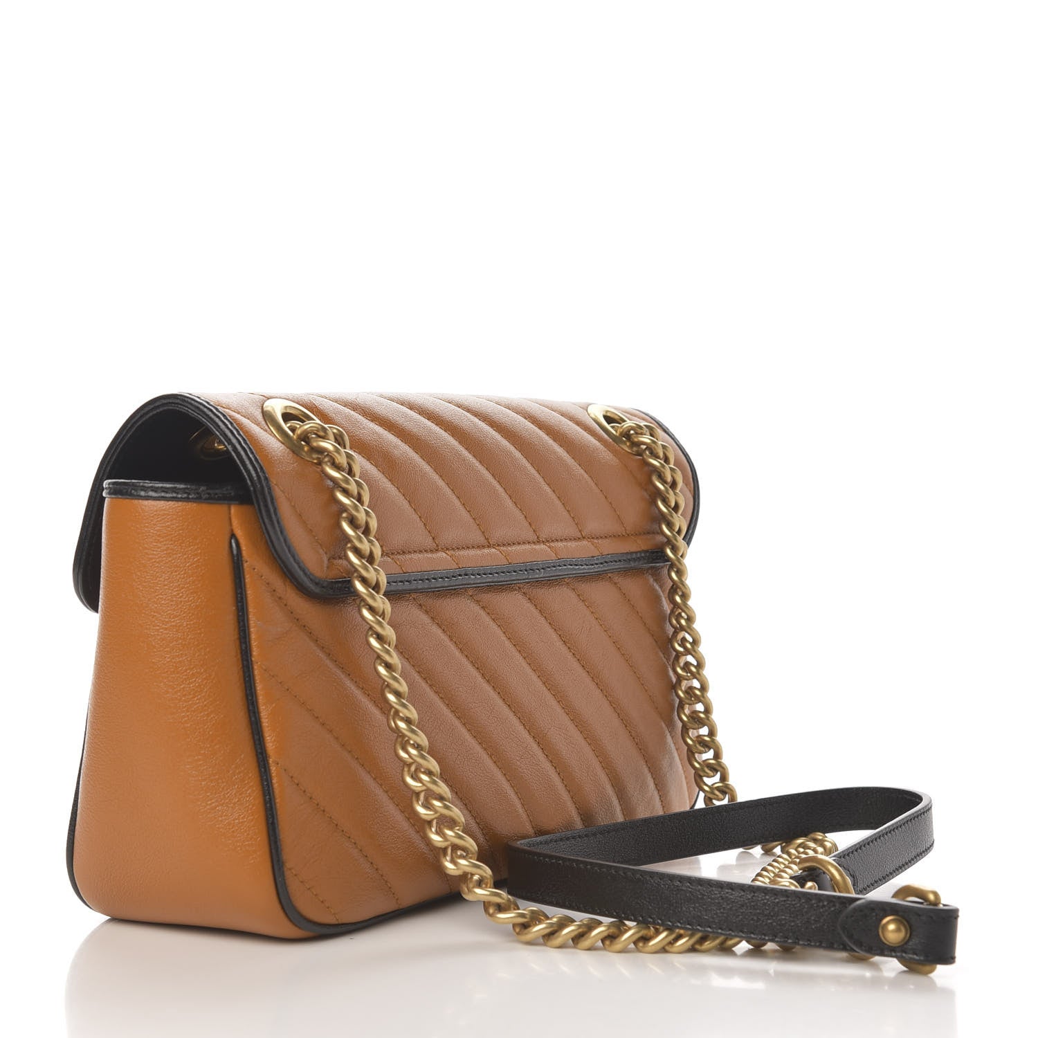 Gucci Vintage Effect Calfskin Matelasse Diagonal Small Torchon GG Marmont Shoulder Bag Cognac Black 3 of 10