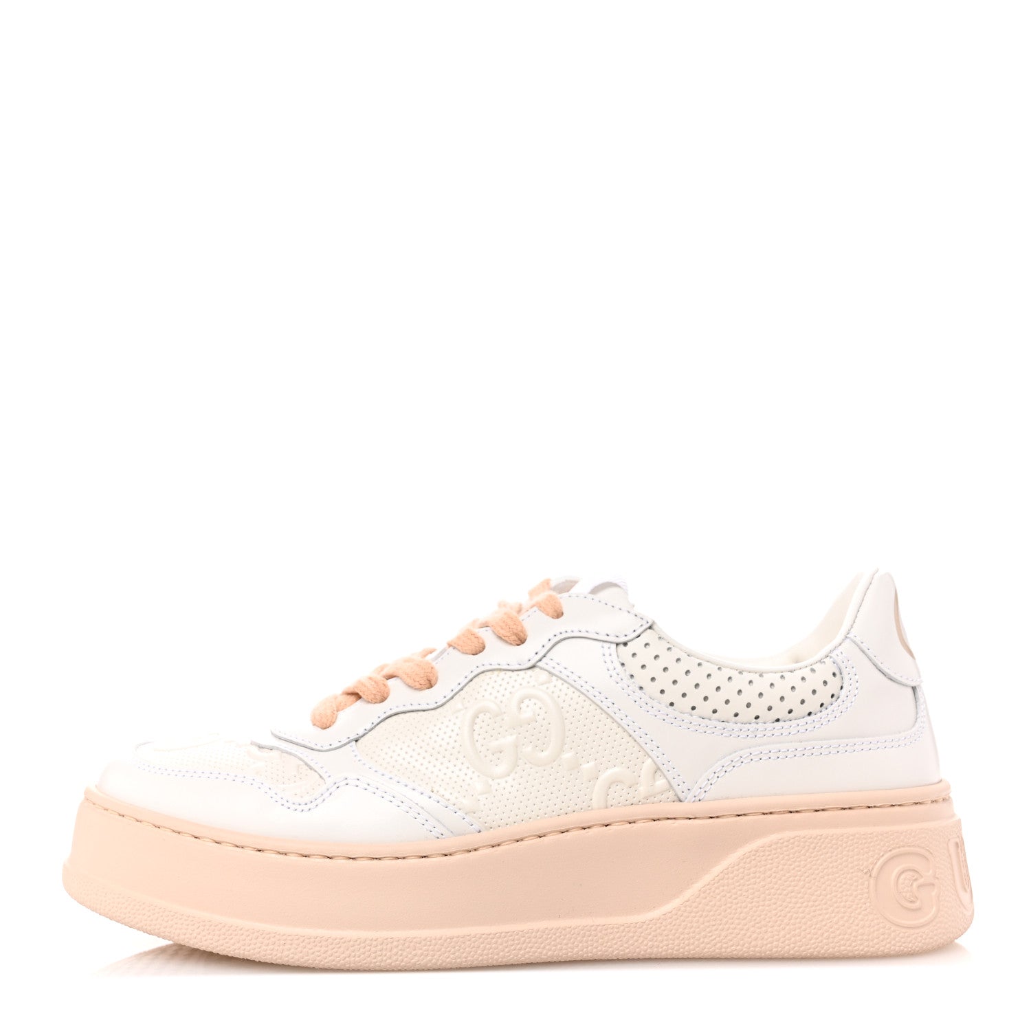 Gucci Calfskin GG Tennis Embossed Womens Platform 55mm Sneakers 37 White 1 of 9