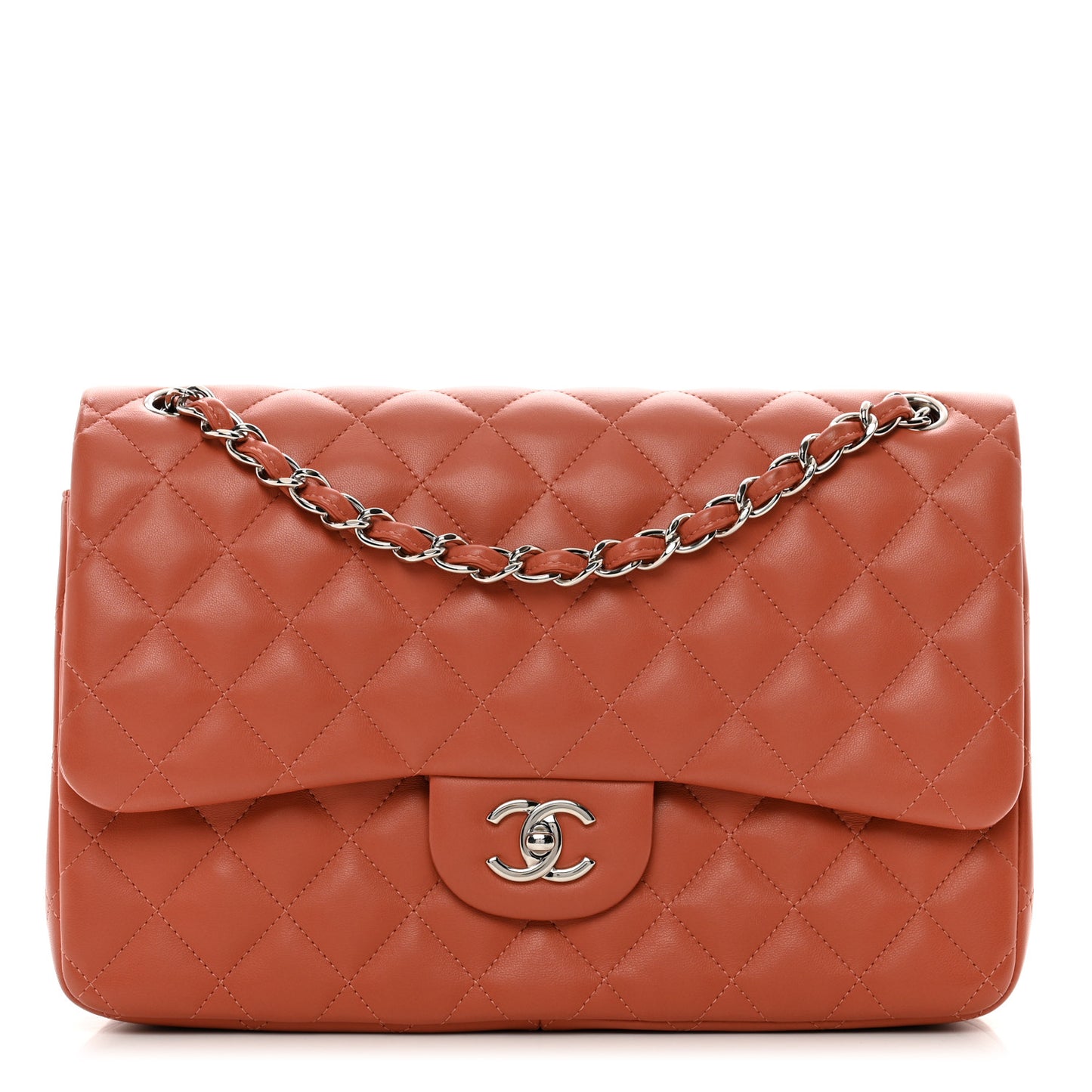 Lambskin Quilted Jumbo Double Flap Orange