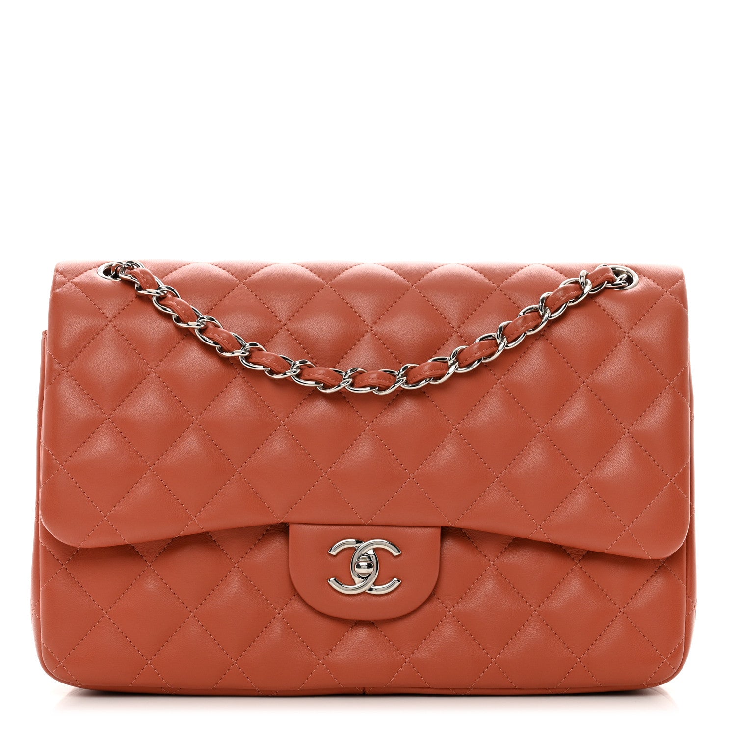 Chanel Lambskin Quilted Jumbo Double Flap Orange 1 of 12
