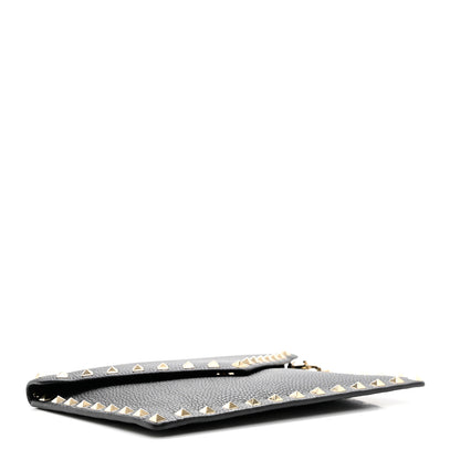 Valentino Garavani Pebbled Calfskin Medium Rockstud Envelope Flat Wristlet Pouch Black 4 of 6
