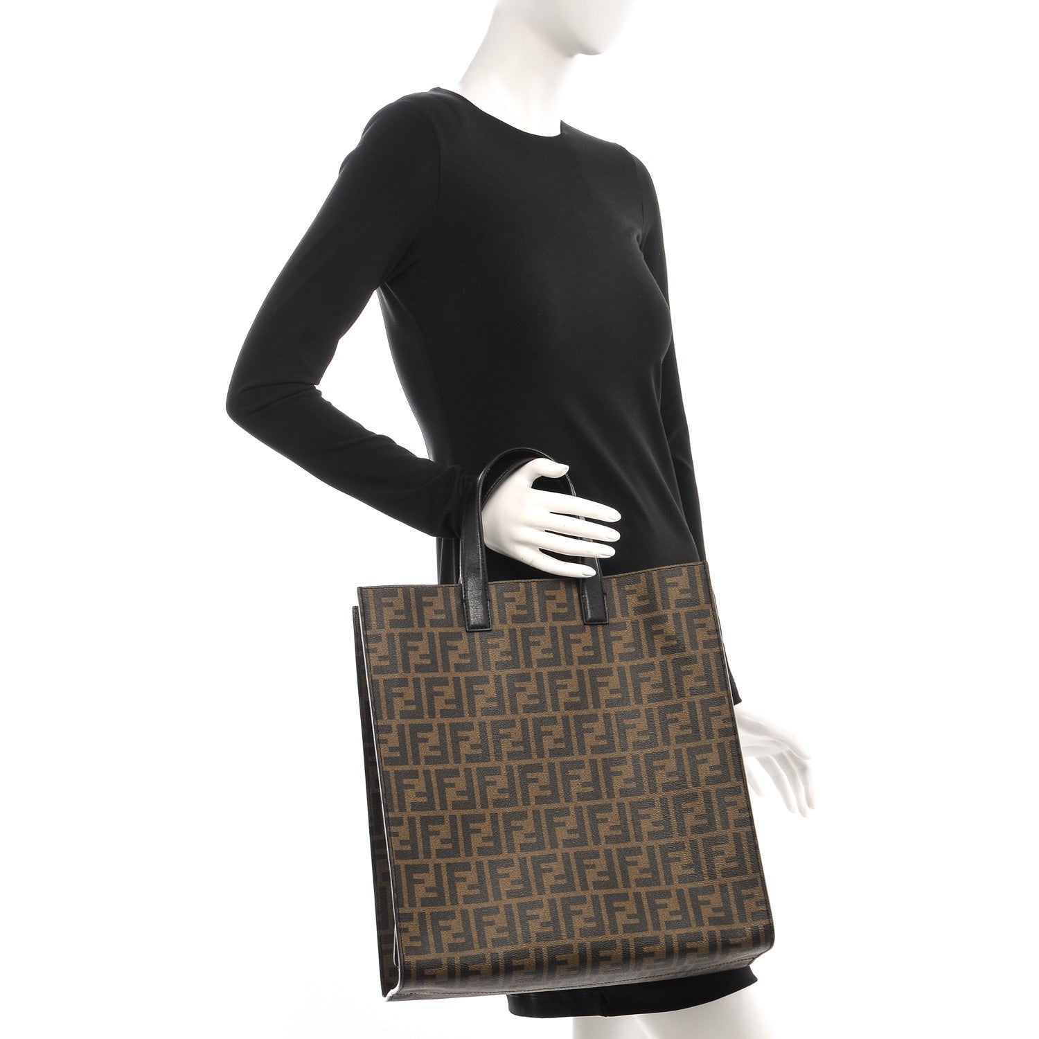 Fendi Zucca Spalmati Vitello Elite Shopping Tote Tobacco Black 2 of 6