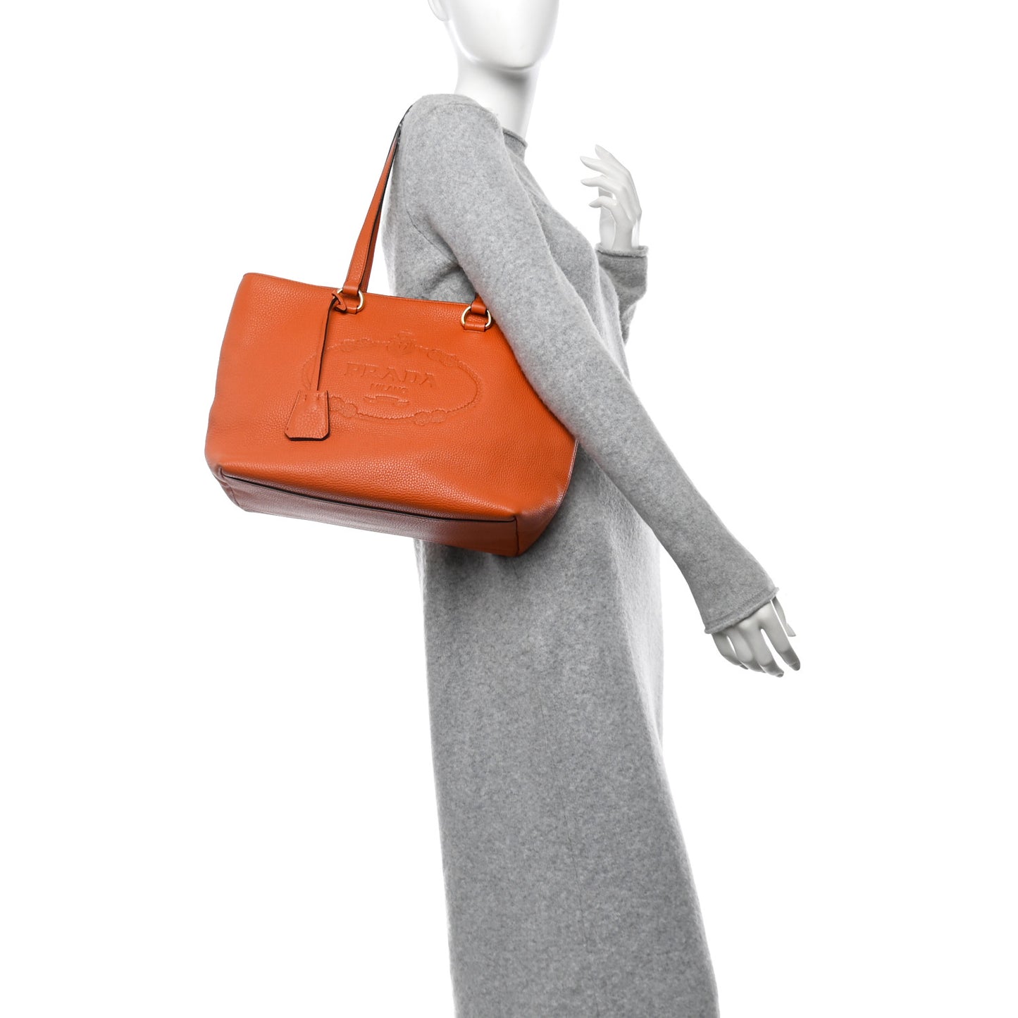 Vitello Phenix Embossed Logo Tote Papaya