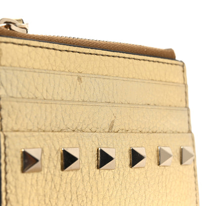 Valentino Garavani Metallic Pebbled Calfskin Rockstud Card Holder With Zipper Gold 14 of 16