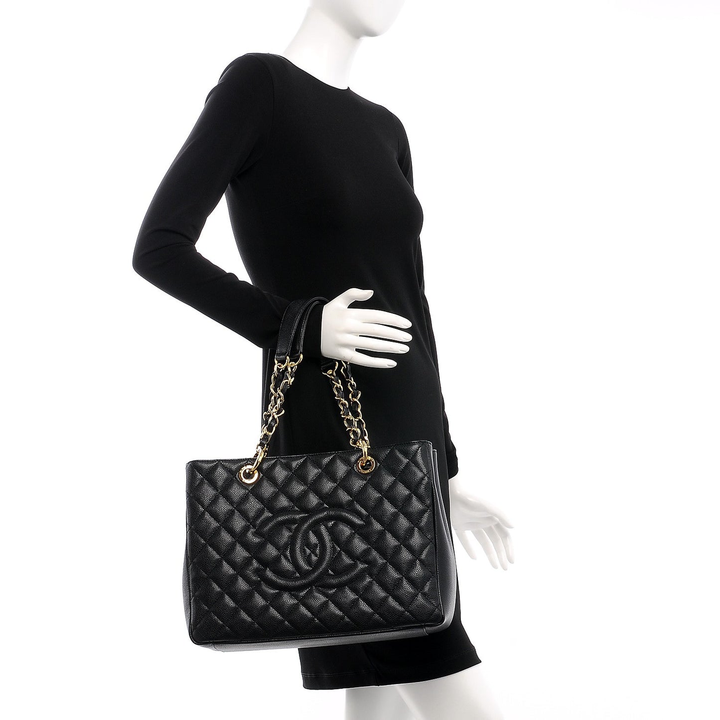 Caviar Quilted Grand Shopping Tote GST Black