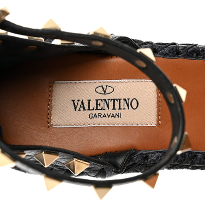 Valentino Garavani Grained Calfskin Rockstud Ankle Strap Espadrille 15/105mm Wedge Sandals 36 Deep Denim 7 of 8