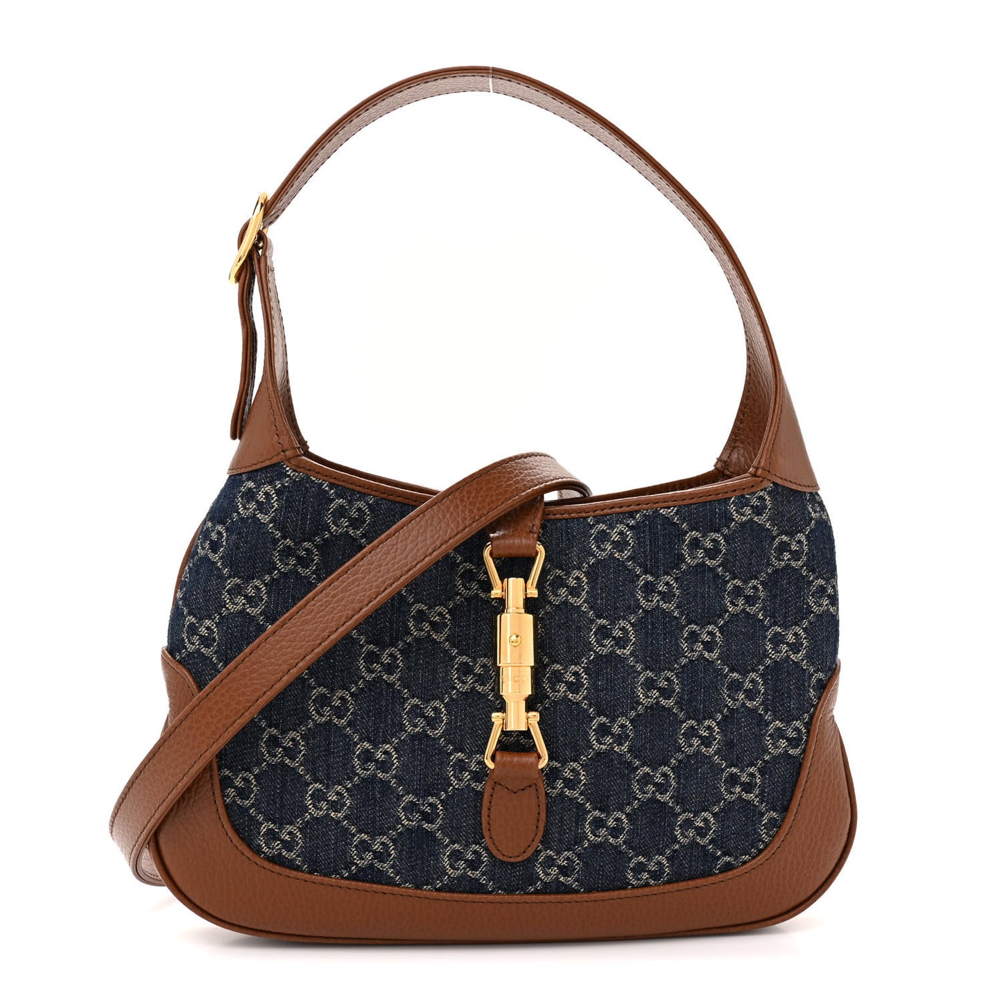 New Denim GG Monogram Calfskin Small Jackie 1961 Hobo Blue Tea Cuir