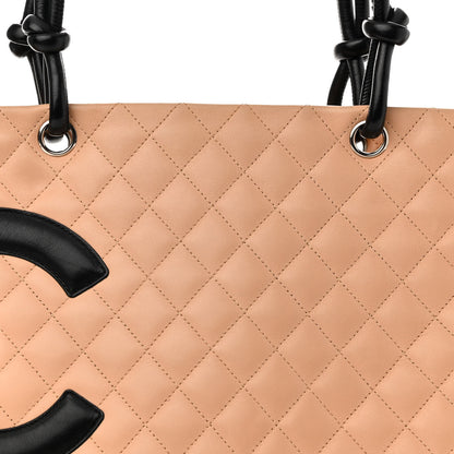 Chanel Calfskin Quilted Large Cambon Tote Beige Black 8 of 10