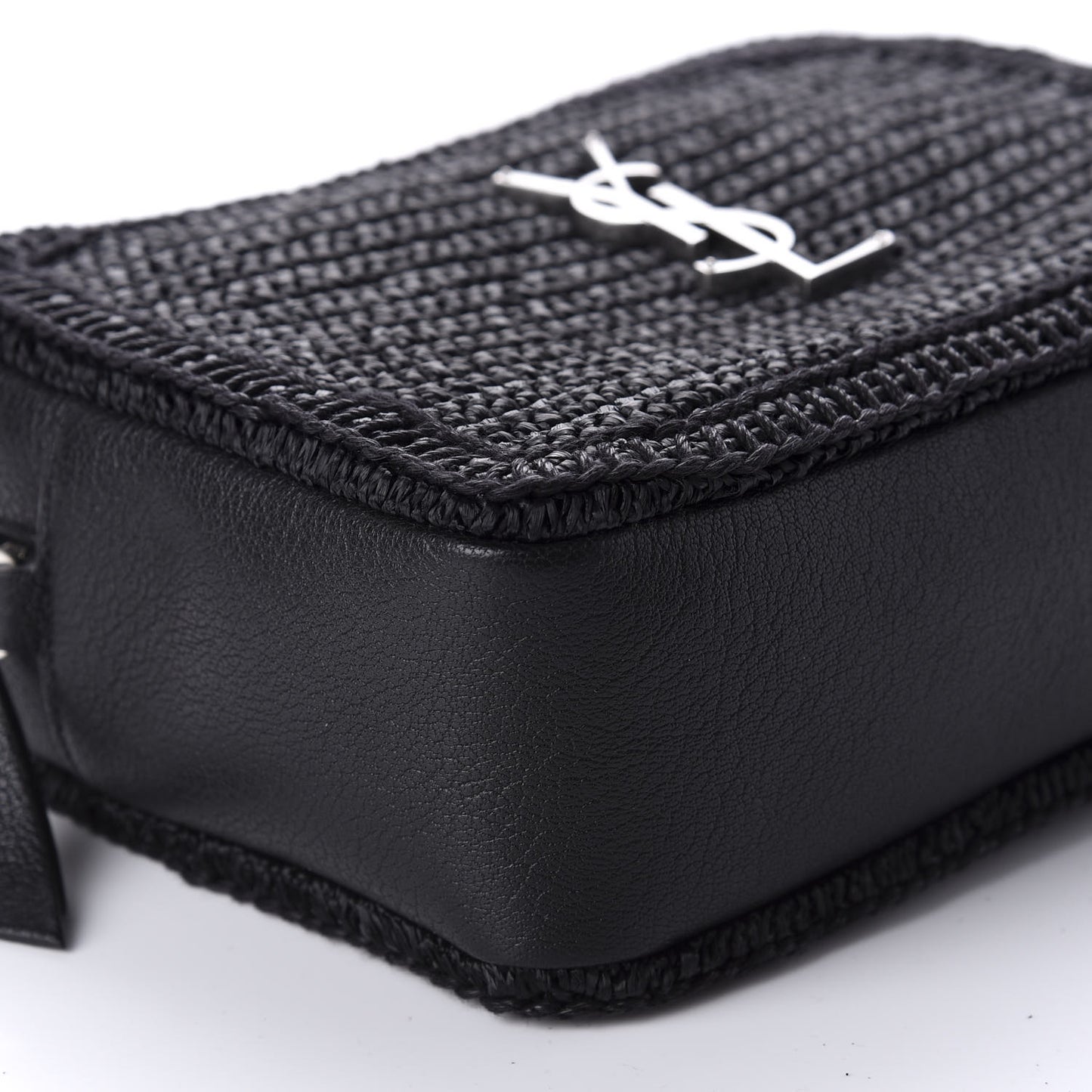 Raffia Calfskin Monogram Lou Camera Bag Black
