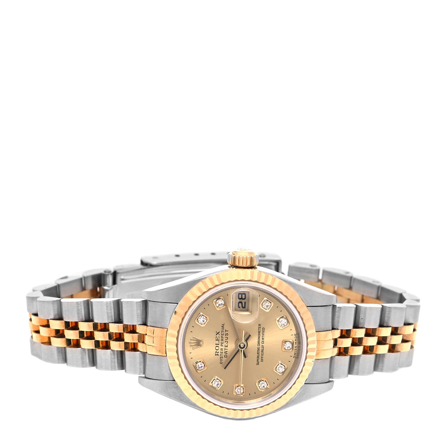 Stainless Steel 18K Yellow Gold Diamond 26mm Oyster Perpetual Datejust Watch Champagne 79173