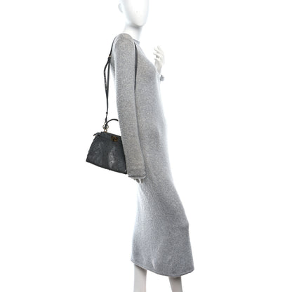 Fendi Ostrich Shiny Nappa Mini Peekaboo Iconic Satchel Grey 2 of 9