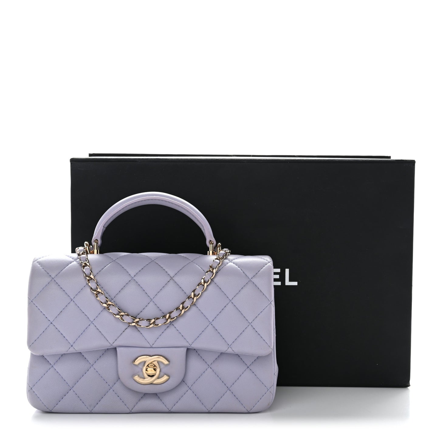 Lambskin Quilted Mini Top Handle Rectangular Flap Light Purple