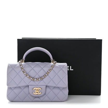 Chanel Lambskin Quilted Mini Top Handle Rectangular Flap Light Purple 30 of 31