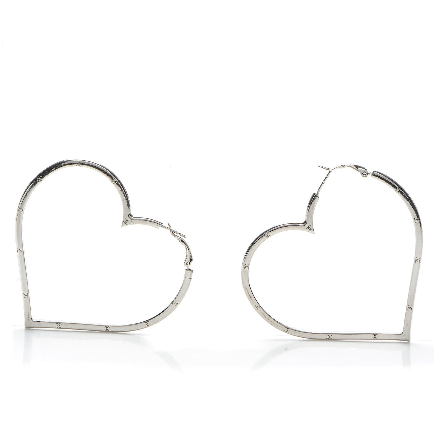 Chanel CC Heart Hoop Earrings Silver 3 of 5