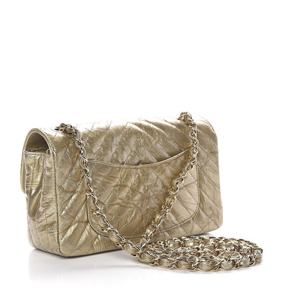 Chanel Patent Metallic Crumpled Calfskin Chevron Quilted Mini Rectangular Flap Gold 3 of 11