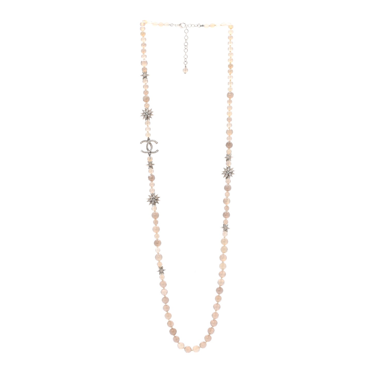 Crystal Beaded Star CC Long Necklace Silver