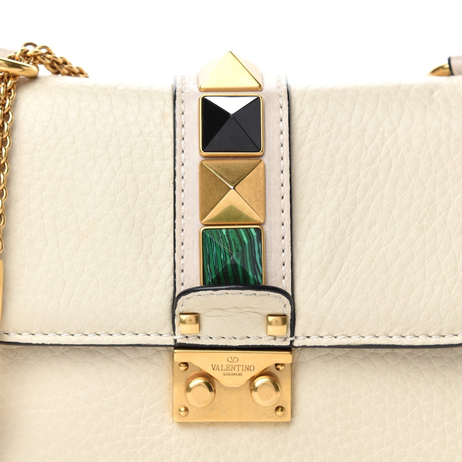 Valentino Garavani Pebbled Calfskin Rockstud Rolling Small Glam Lock Flap Ivory 12 of 13