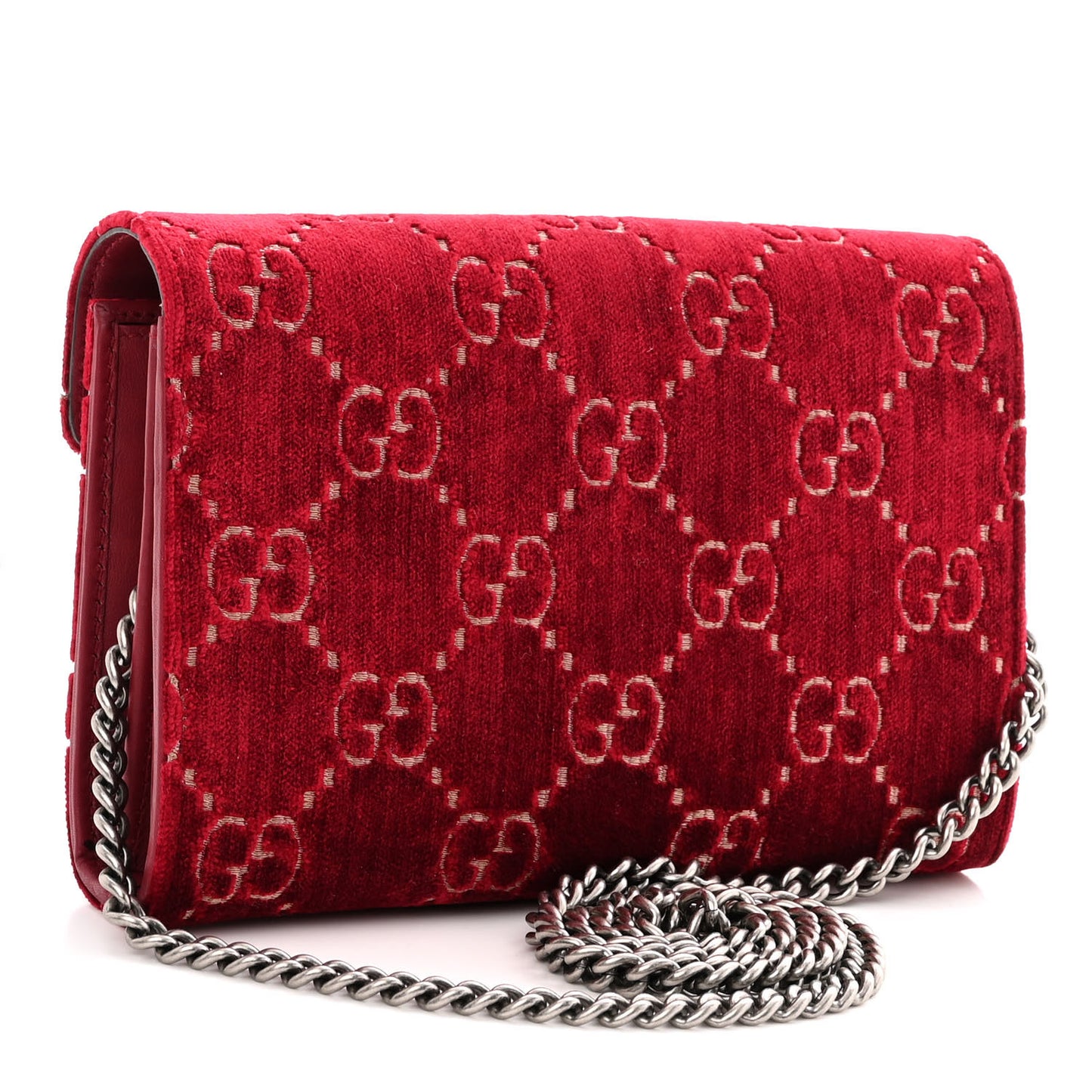Velvet GG Monogram Mini Dionysus Chain Wallet Red Cipria