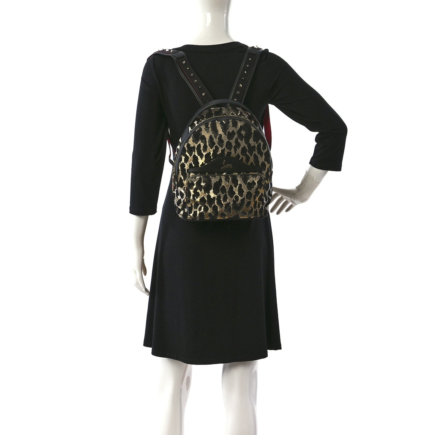 Nylon Calfskin Leopard Studded Small Backloubi Backpack Black