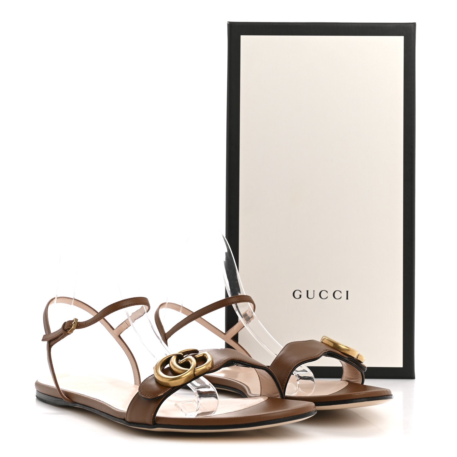 Gucci Lifford Calfskin GG Marmont Ankle Wrap Flat Sandals 41 Cognac 9 of 9