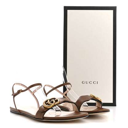 Gucci Lifford Calfskin GG Marmont Ankle Wrap Flat Sandals 41 Cognac 9 of 9