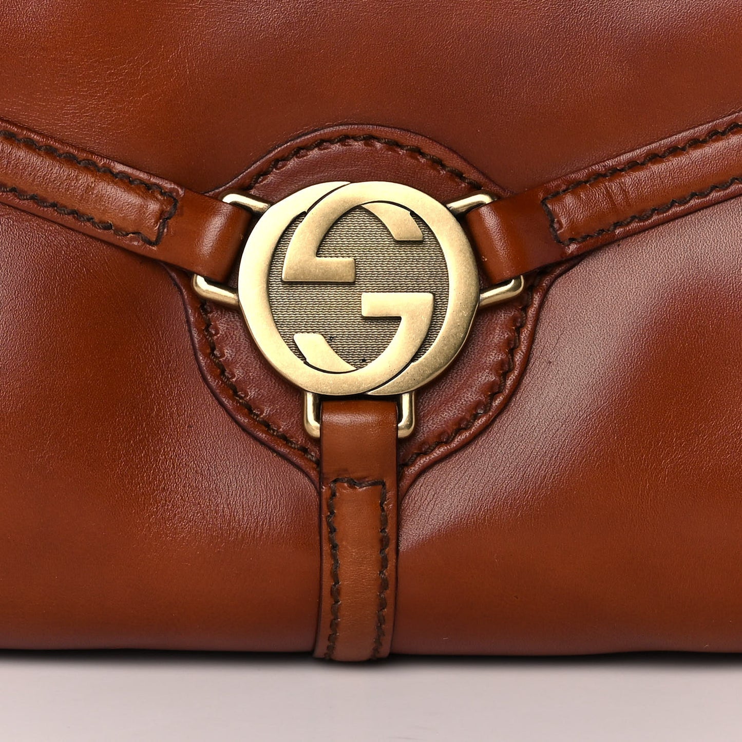 Calfskin GG Reins Shoulder Bag Brown