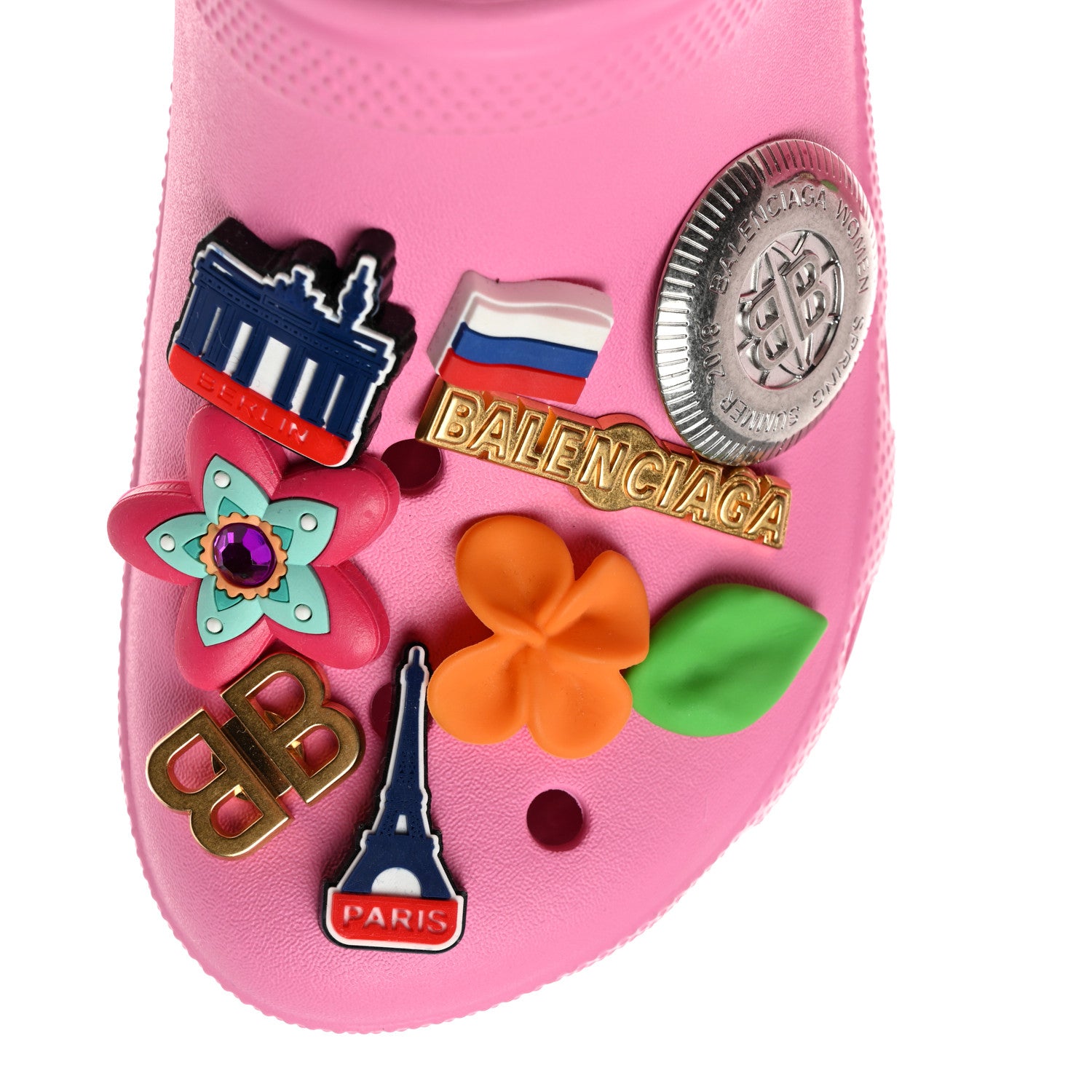 Balenciaga X CROCS Rubber Textured Womens Platform Sandals 35 Rose Bonbon 8 of 9
