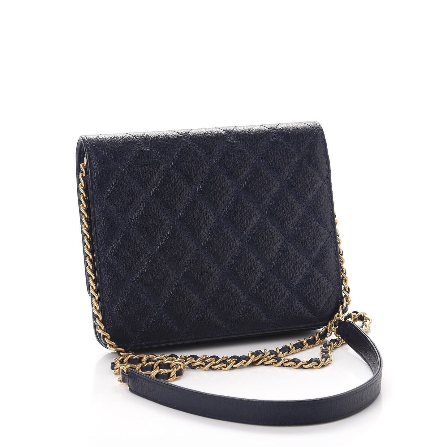 Letter Calfskin Embossed Quilted Square Wallet On Chain WOC Navy