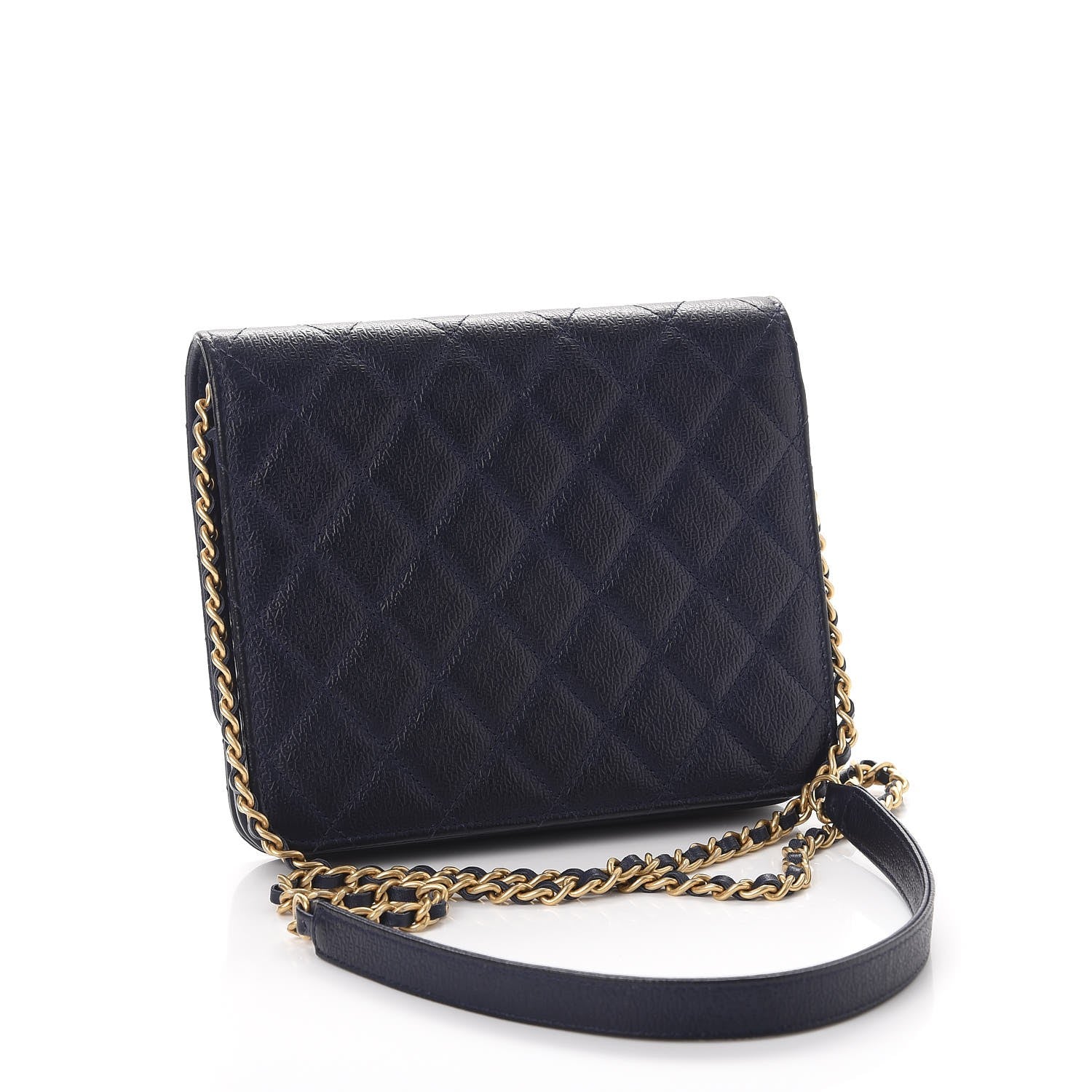 Chanel Letter Calfskin Embossed Quilted Square Wallet On Chain WOC Navy 3 of 9
