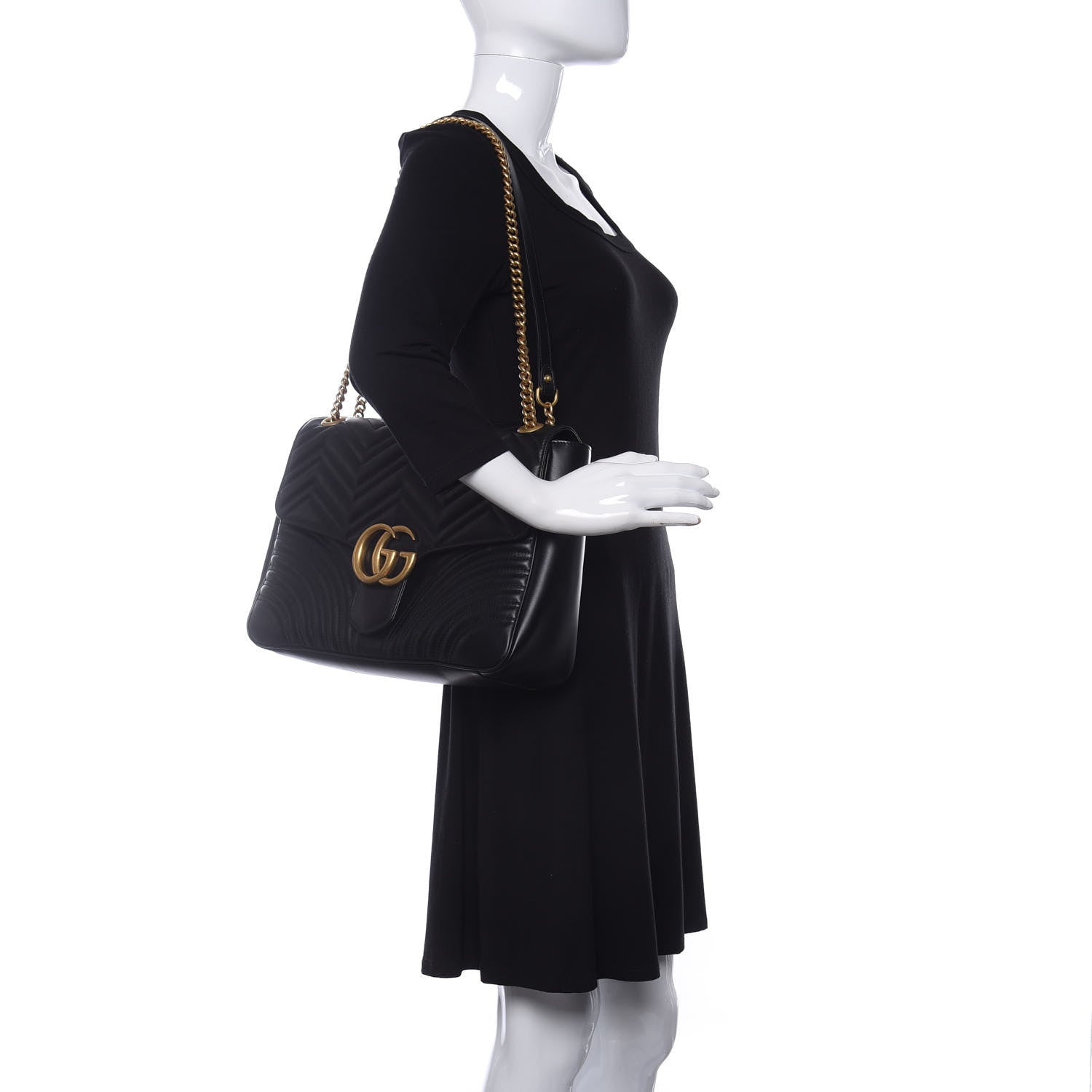 Gucci Calfskin Matelasse Large GG Marmont Shoulder Bag Black 2 of 11