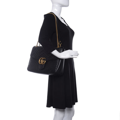 Gucci Calfskin Matelasse Large GG Marmont Shoulder Bag Black 2 of 11