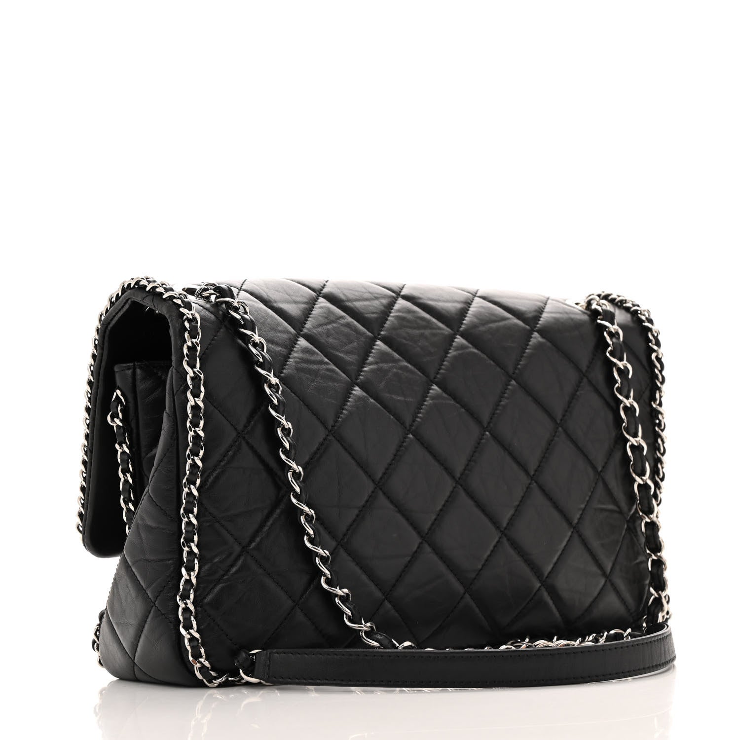 Chanel Crumpled Calfskin Quilted Large Chain All Over Flap Bag Black 3 of 11