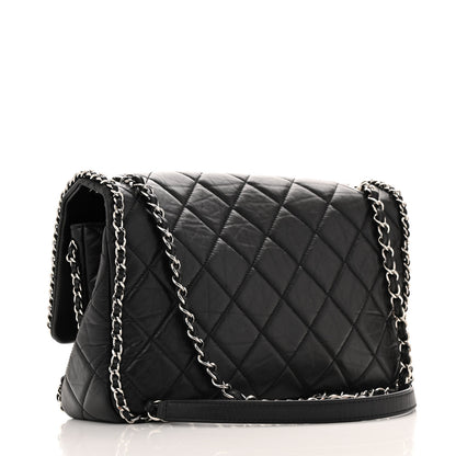 Chanel Crumpled Calfskin Quilted Large Chain All Over Flap Bag Black 3 of 11