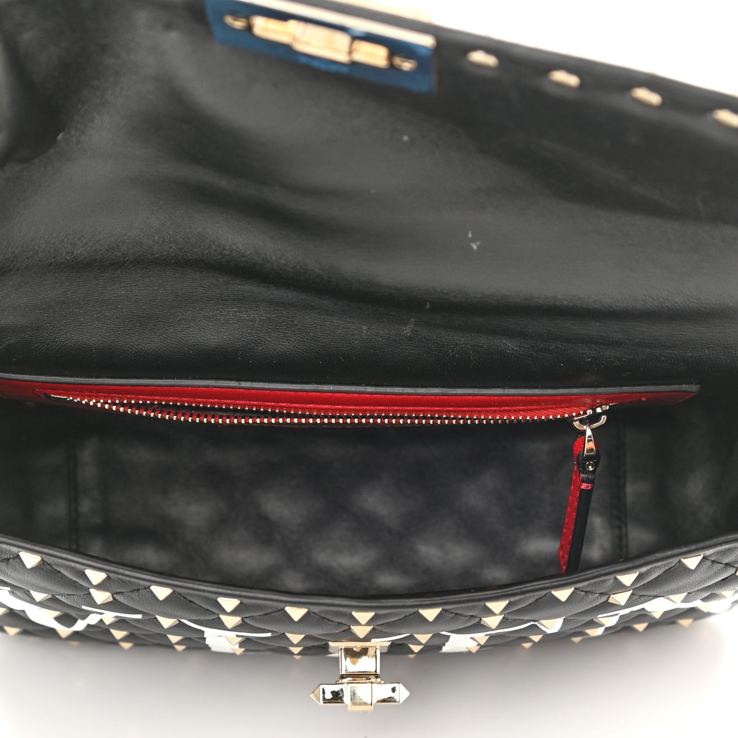 Lambskin VLTN Print Medium Rockstud Spike Shoulder Bag Black