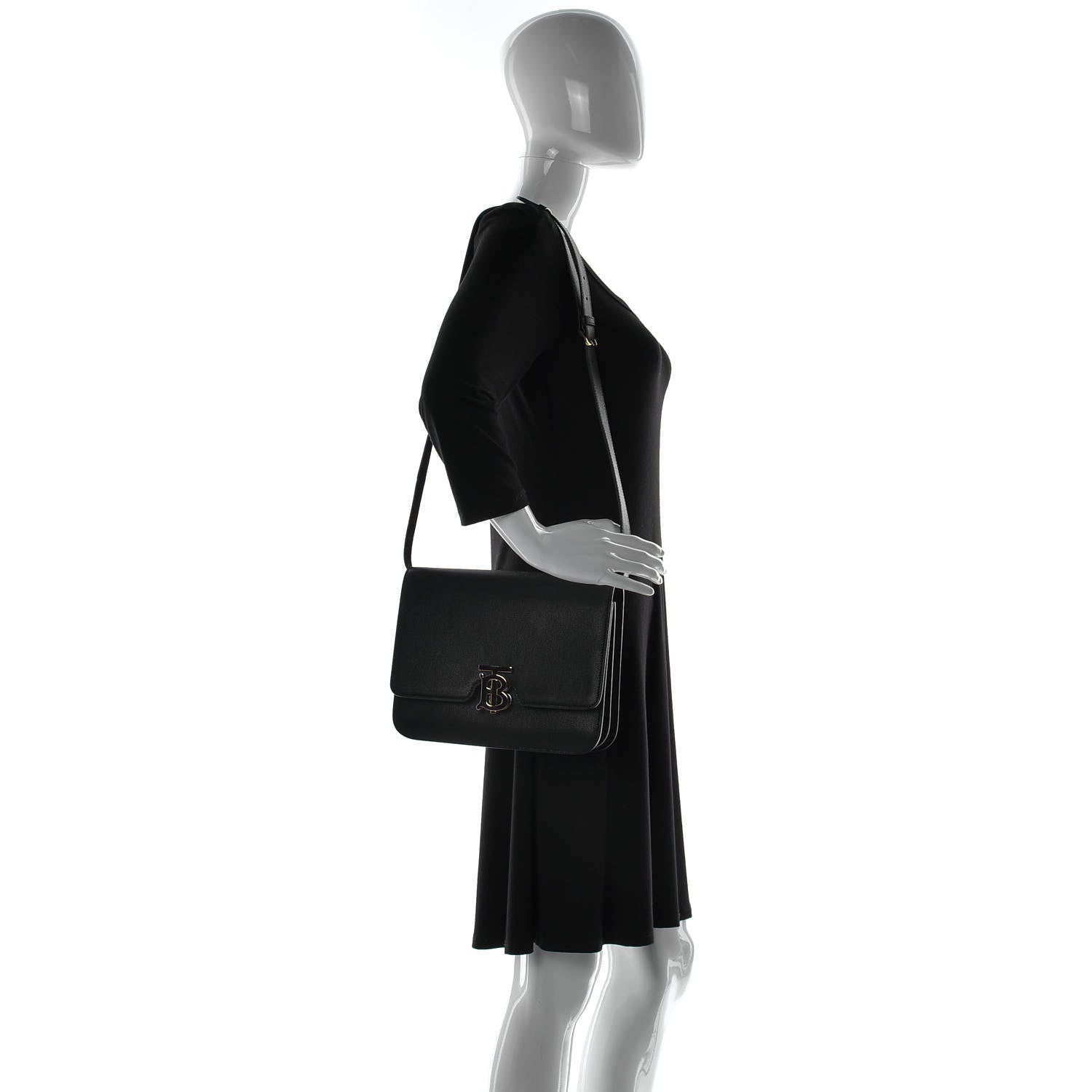 Burberry Grained Calfskin Medium TB Bag Black 2 of 9