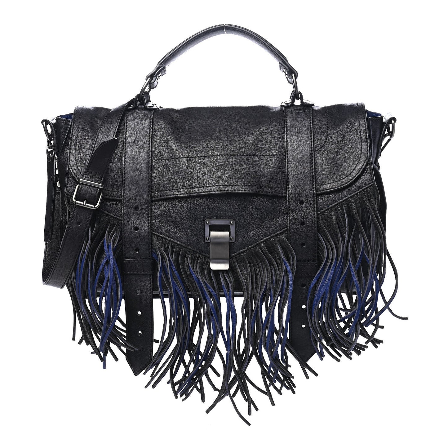 Lambskin Fringe Medium PS1 Satchel Black