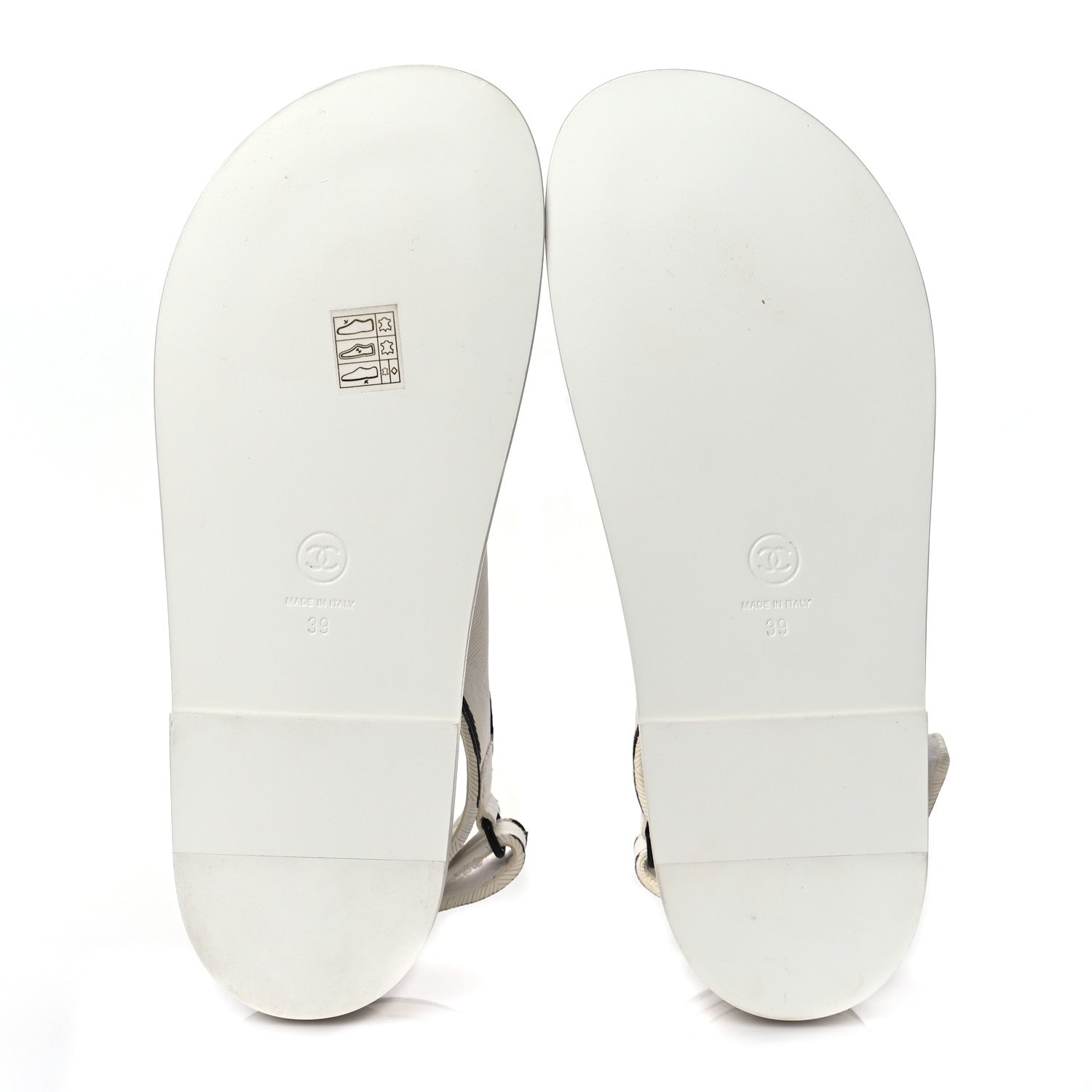 Chanel Calfskin Printed Velcro Dad Sandals 39 White Black 5 of 8