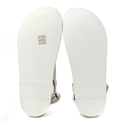 Chanel Calfskin Printed Velcro Dad Sandals 39 White Black 5 of 8