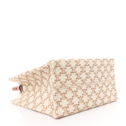 Celine Canvas Calfskin Triomphe Print Small Cabas Thais White 4 of 9