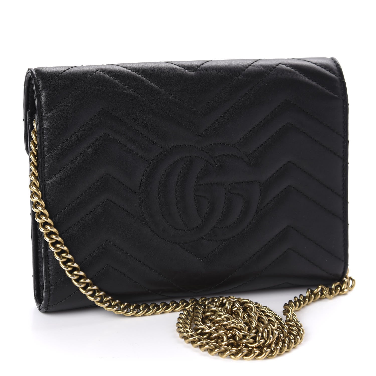 Gucci Calfskin Matelasse GG Marmont Chain Wallet Black 3 of 15